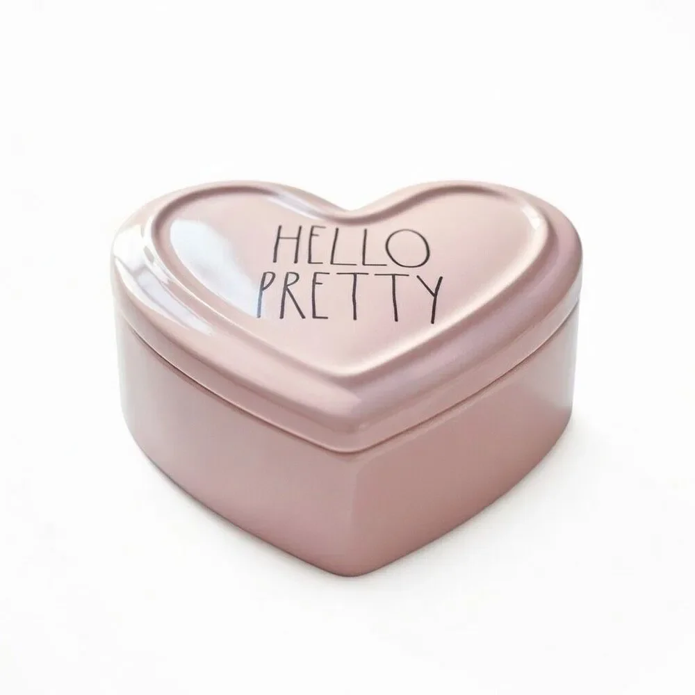 RAE Dunn HELLO PRETTY Ceramic Heart Shaped Box PINK- READ